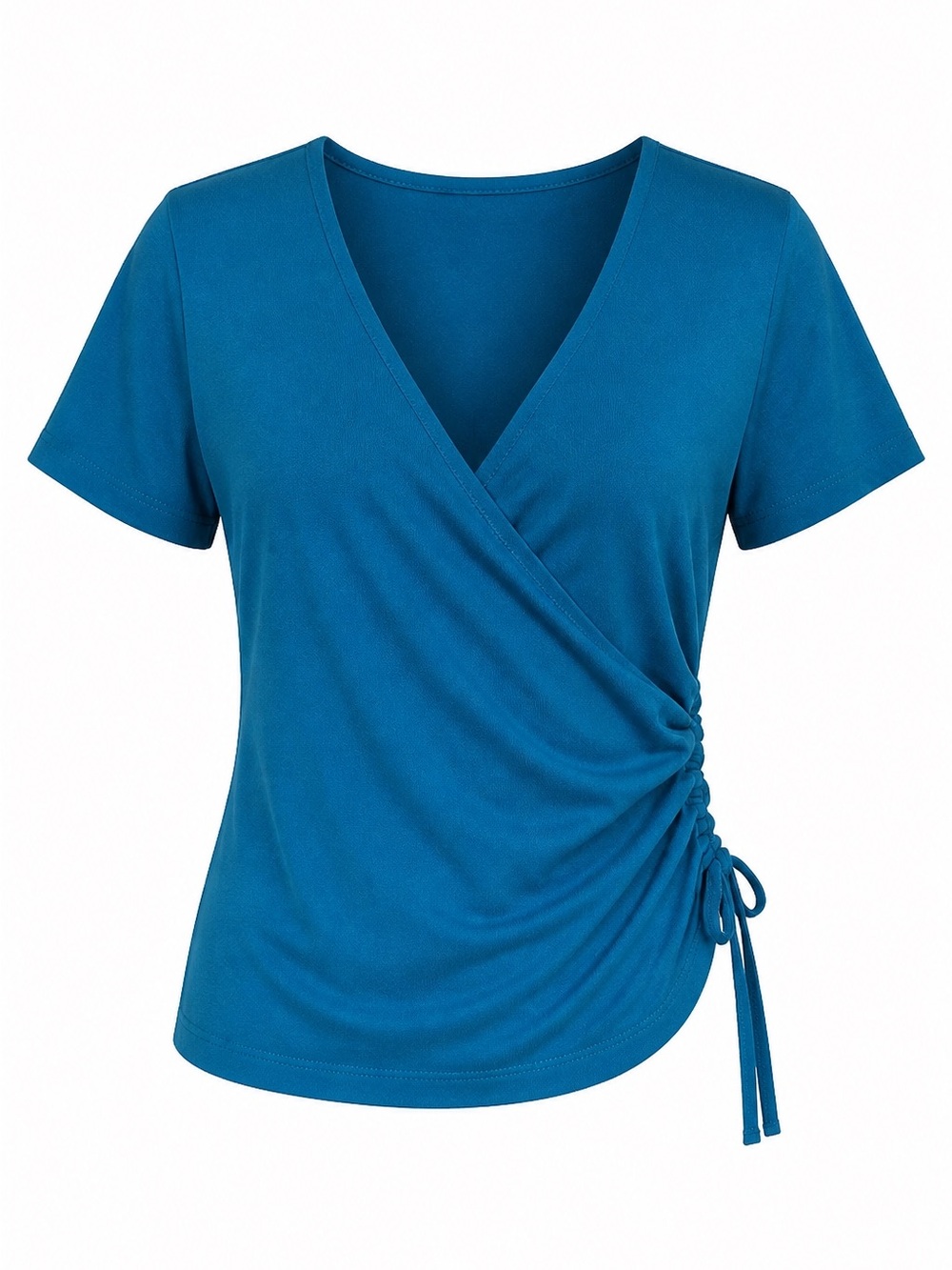 Guess Teal Wrap-Style Short Sleeve Top